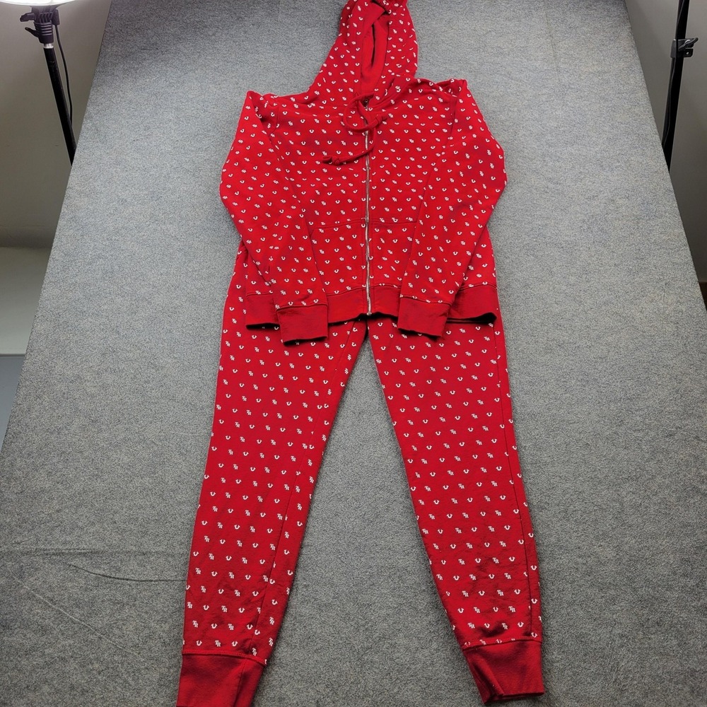 True Religion Tracksuit Mens Medium Red Monogram Zip Hoodie Jogger 2 Piece Set